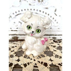 Vintage Kitschy Ceramic Puppy Dog Big Green Eyes